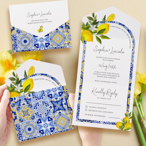 Lemon Mediterranean Boho Arch Wedding All In One Invitation