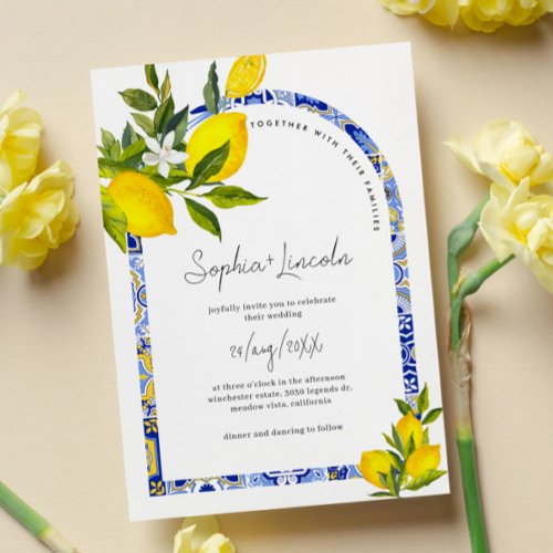Lemon Mediterranean Boho Arch Wedding Invitation