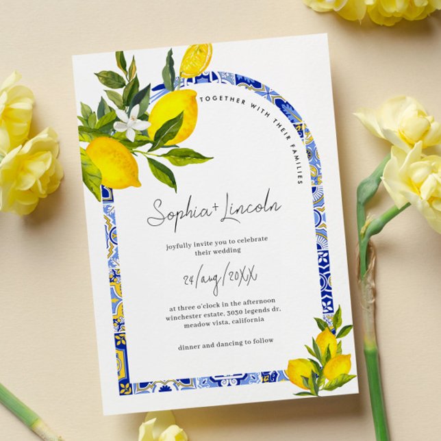 Lemon Mediterranean Boho Arch Wedding Invitation (Creator Uploaded)