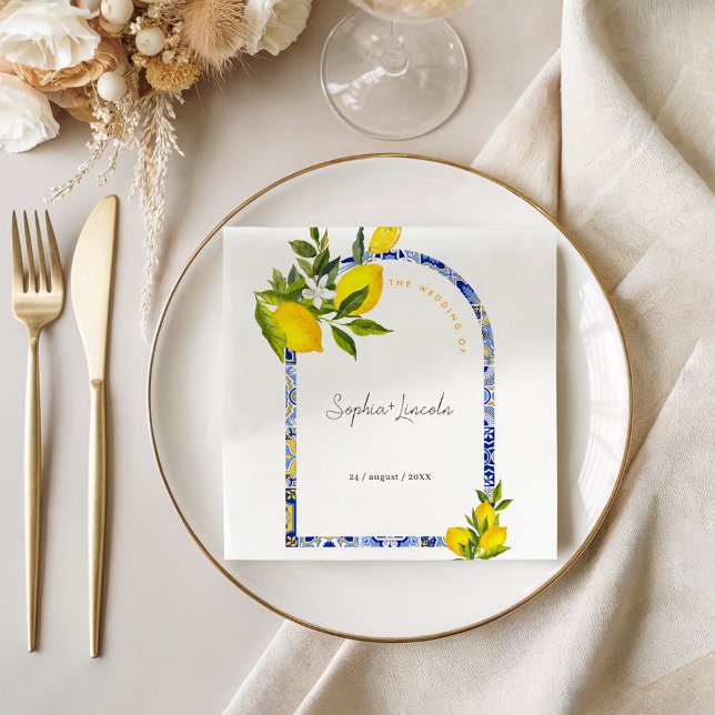 Lemon Mediterranean Boho Arch Wedding Napkins (Creator Uploaded)