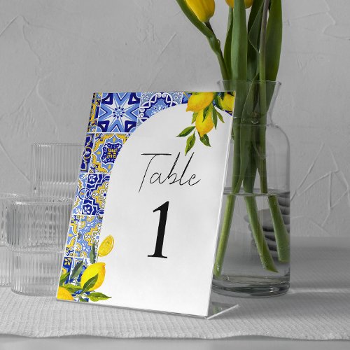 Lemon Mediterranean Boho Arch Wedding Table Number