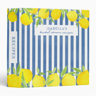 Lemon Mediterranean Bridal Shower Recipe 3 Ring Binder