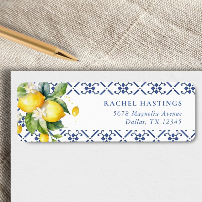 Lemon Mediterranean Bridal Shower Return Address Label (Creator Uploaded)
