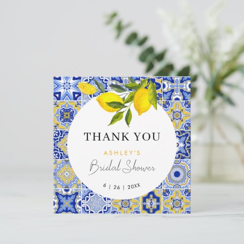 Lemon Mediterranean Bridal Shower Thank You Card