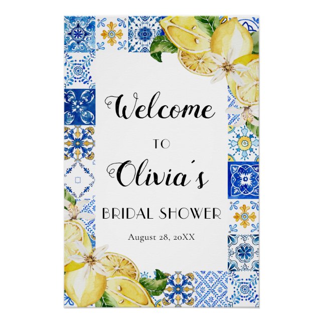 Lemon Mediterranean Bridal Shower Welcome Poster (Front)