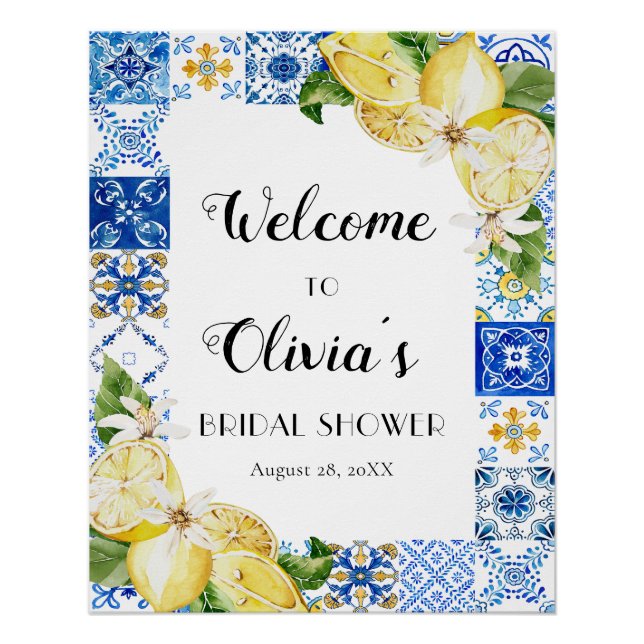 Lemon Mediterranean Bridal Shower Welcome Poster (Front)