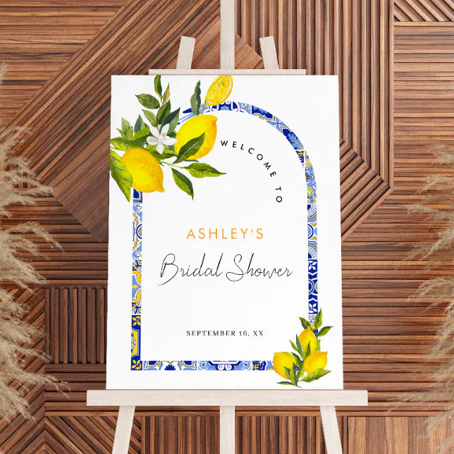 Lemon Mediterranean Bridal Shower Welcome Sign | Zazzle