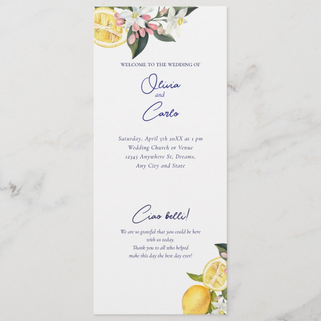 Lemon Mediterranean Ceremony Wedding Program (Front)