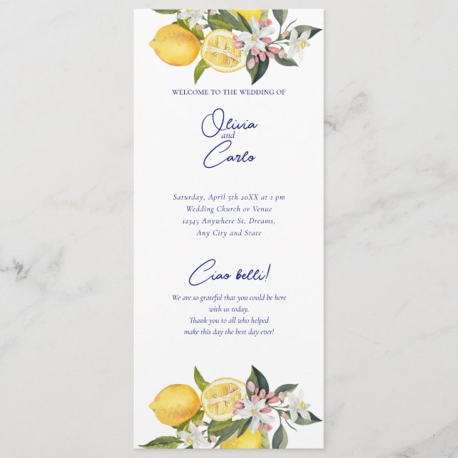 Lemon Mediterranean Ceremony Wedding Program (Front)