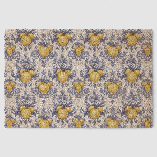 Lemon Mediterranean Citrus Pattern  Fiber Doormat (Front)