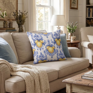 Lemon Mediterranean Citrus Pattern Throw Pillow