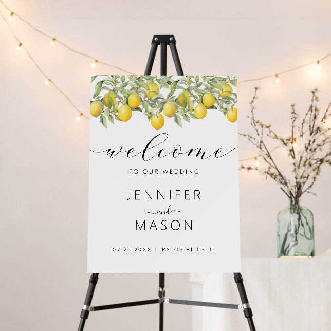 Lemon Mediterranean Citrus Wedding Welcome Sign (In Situ (Stand))