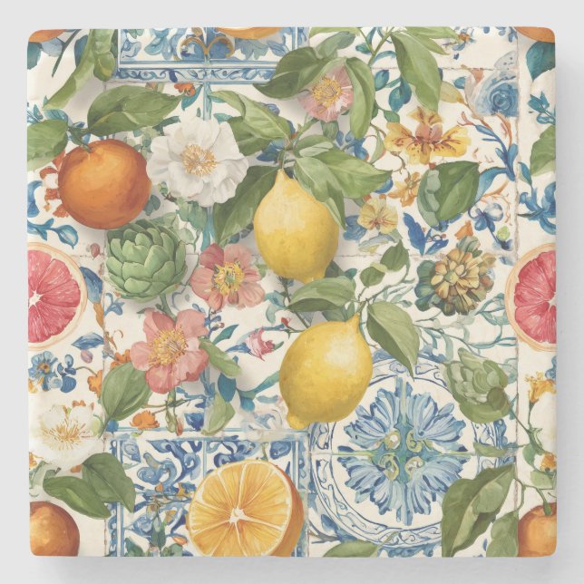 Lemon Mediterranean Decorative Stone Coaster (Front)