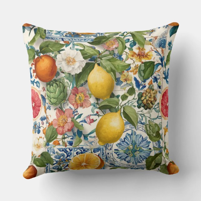 Lemon Mediterranean Decorative Throw Pillow  (Back)