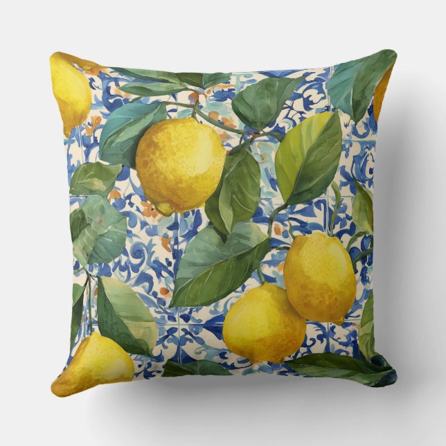 Lemon Mediterranean Decorative Throw Pillow  (Back)
