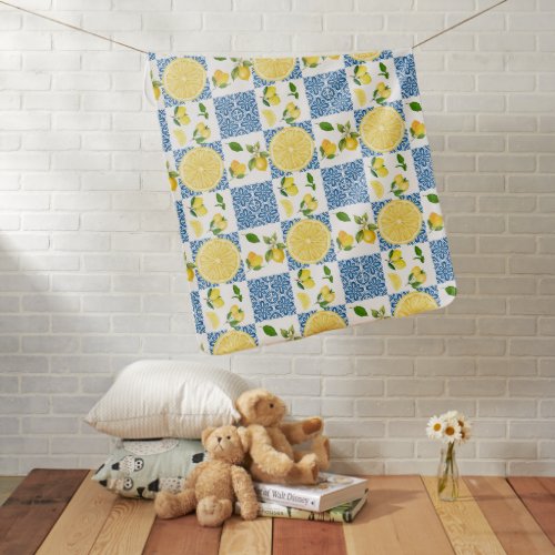 Lemon Mediterranean French Country Tile Pattern Baby Blanket