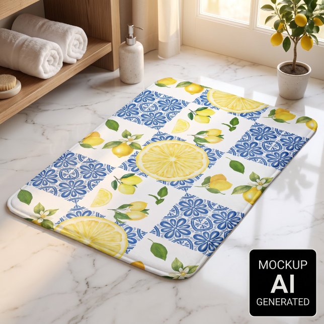 Lemon Mediterranean French Country Tile Pattern Bath Mat (Creator Uploaded)