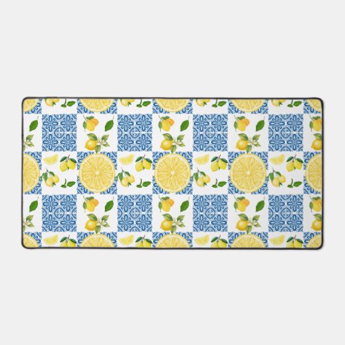 Lemon Mediterranean French Country Tile Pattern Desk Mat
