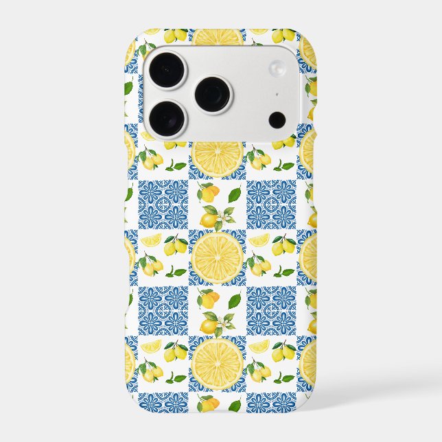 Lemon Mediterranean French Country Tile Pattern iPhone Case (Back)