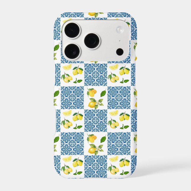 Lemon Mediterranean French Country Tile Pattern iPhone Case (Back)