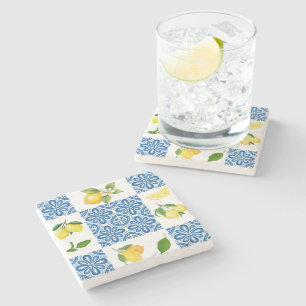 Lemon Mediterranean French Country Tile Pattern Stone Coaster