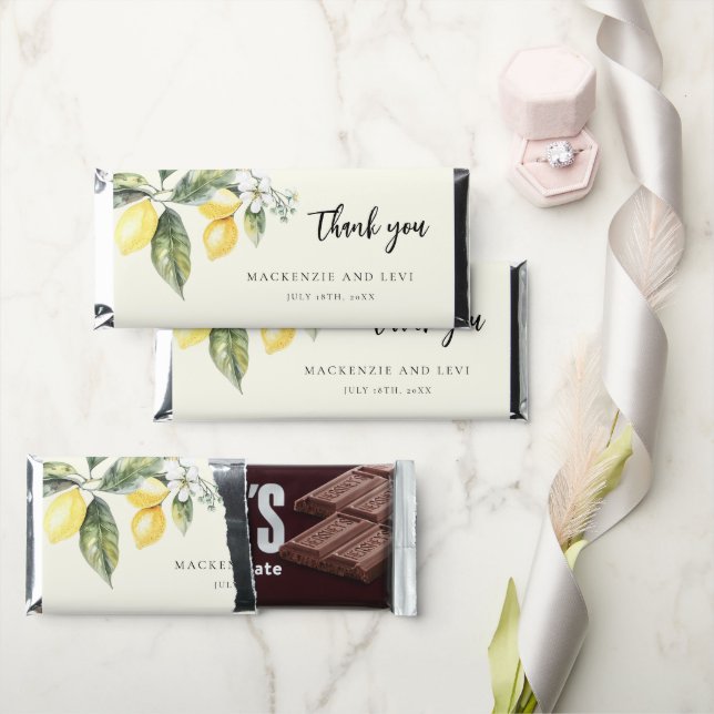 Lemon Mediterranean Garden Modern Wedding Hershey Bar Favors (Front)