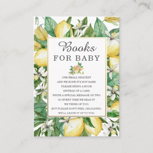 Lemon Mediterranean Greenery Baby Bring a Book Enclosure Card