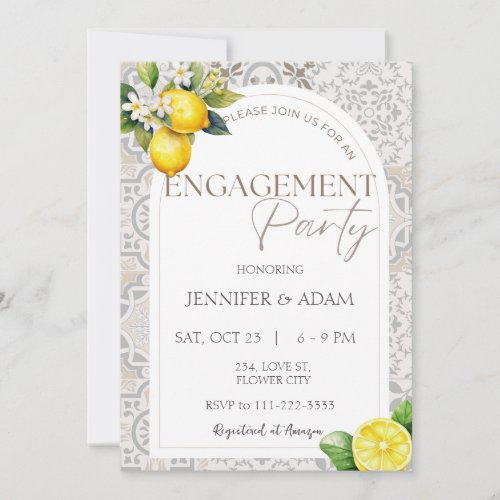 Lemon Mediterranean Italian Tiles Engagement Party Invitation