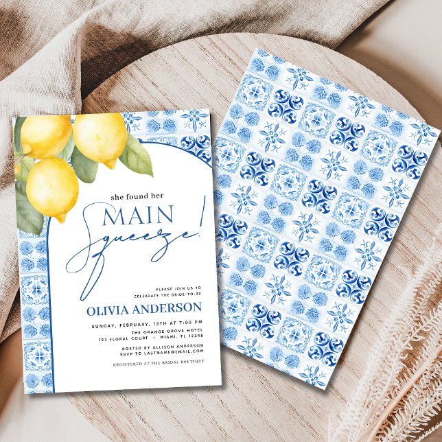 Lemon Mediterranean Main Squeeze Bridal Shower Invitation (Creator Uploaded)