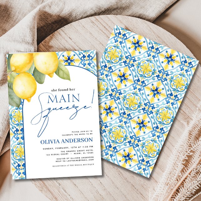Lemon Mediterranean Main Squeeze Bridal Shower Invitation (Creator Uploaded)