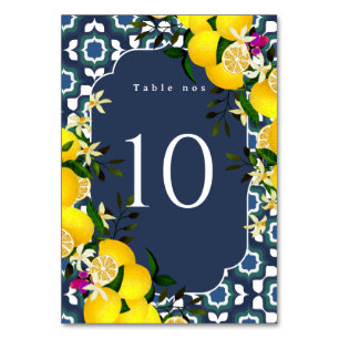Lemon Mediterranean Navy Table Number