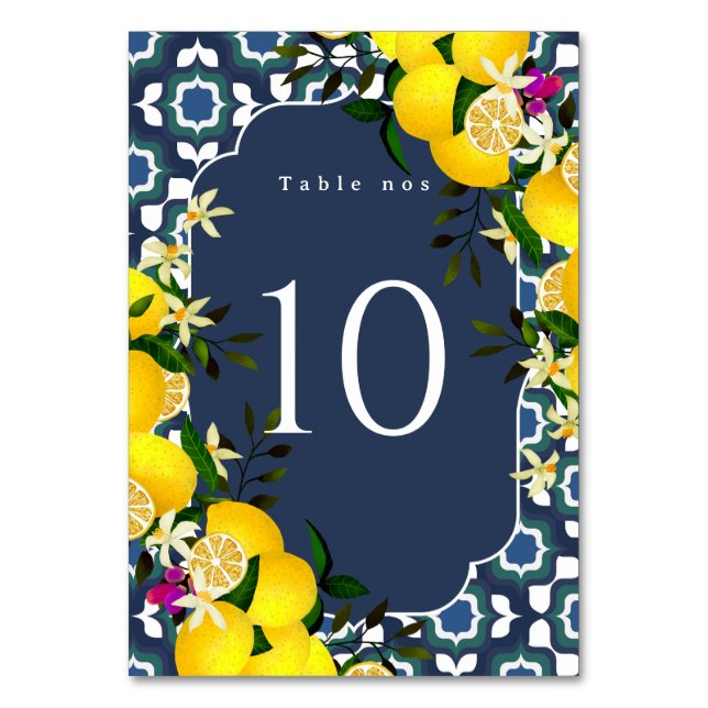Lemon Mediterranean Navy Table Number (Front)