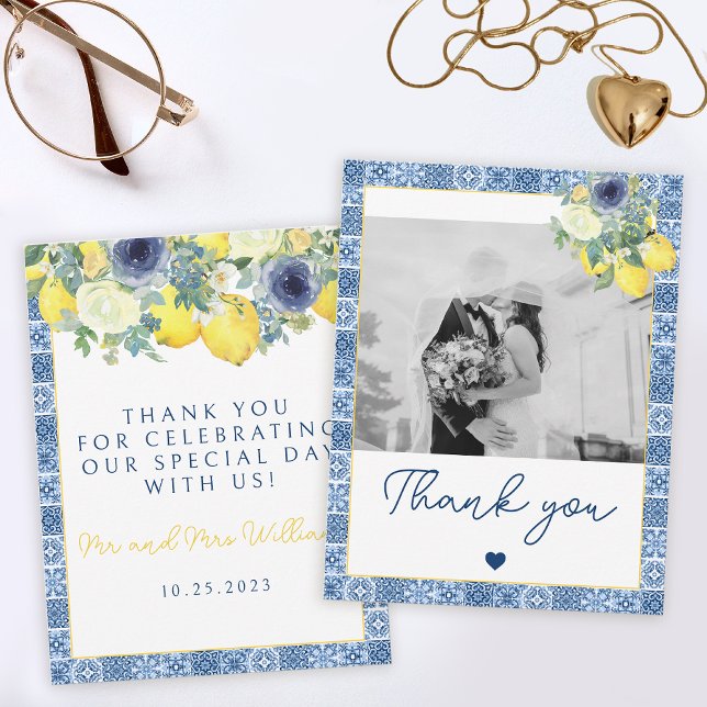 Lemon Mediterranean photo wedding thank you cards (Creator Uploaded)