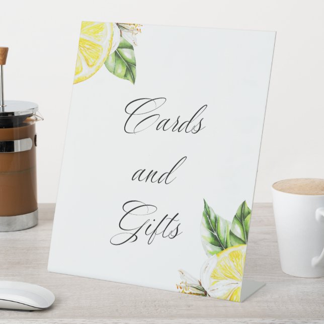 Lemon Mediterranean Shower Cards and gifts Pedestal Sign (In SItu)