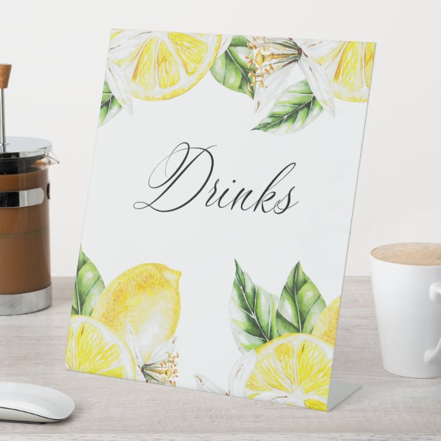 Lemon Mediterranean Shower drinks Pedestal Sign (In SItu)
