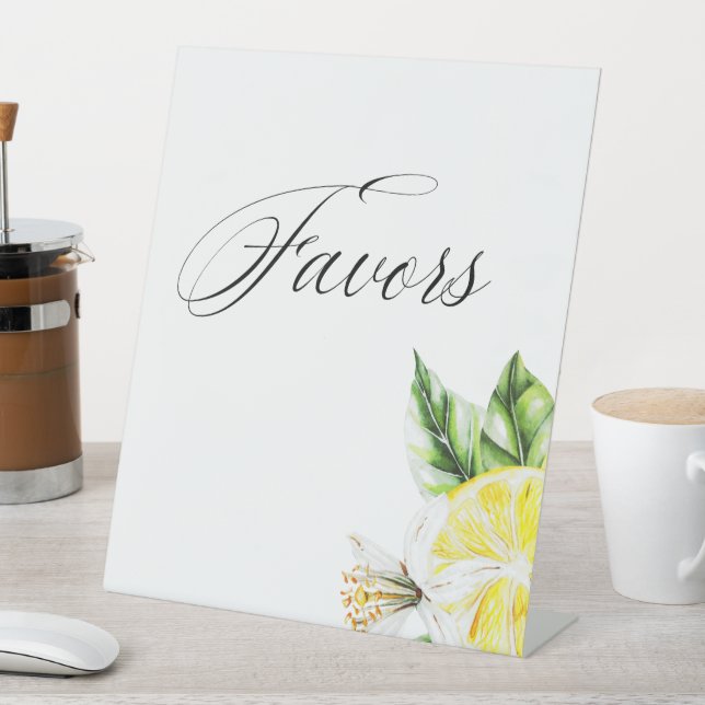 Lemon Mediterranean Shower favors Pedestal Sign (In SItu)