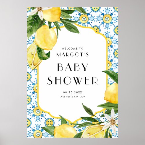 Lemon Mediterranean Summer Baby Shower Welcome Poster