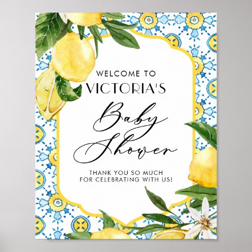 Lemon Mediterranean Summer Baby Shower Welcome Poster
