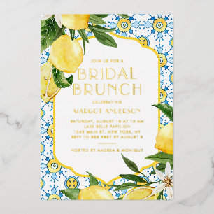 Lemon Mediterranean Summer Bridal Brunch Foil Invitation