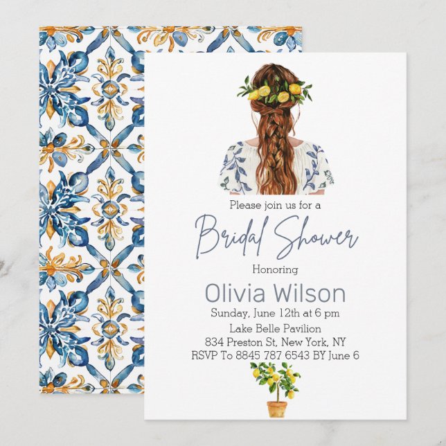 Lemon Mediterranean Summer Bridal Shower  Holiday Card (Front/Back)