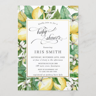 Lemon Mediterranean Summer Greenery Baby Shower Invitation