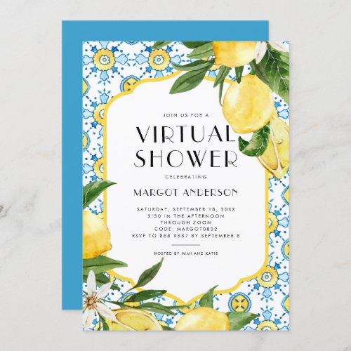Lemon Mediterranean Theme Summer Virtual Shower Invitation