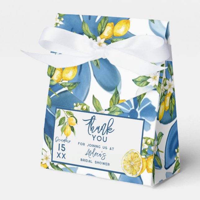 Lemon Mediterranean Tile Bridal Shower Favor Boxes (Front Side)
