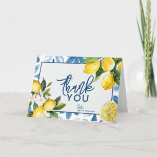 Lemon Mediterranean Tile Bridal Shower  Letterpress Thank You Card