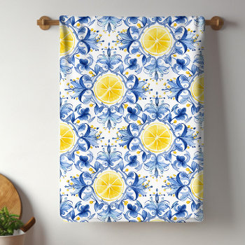 Lemon Mediterranean Tile  Kitchen Towel by All_Occasion_Gifts at Zazzle