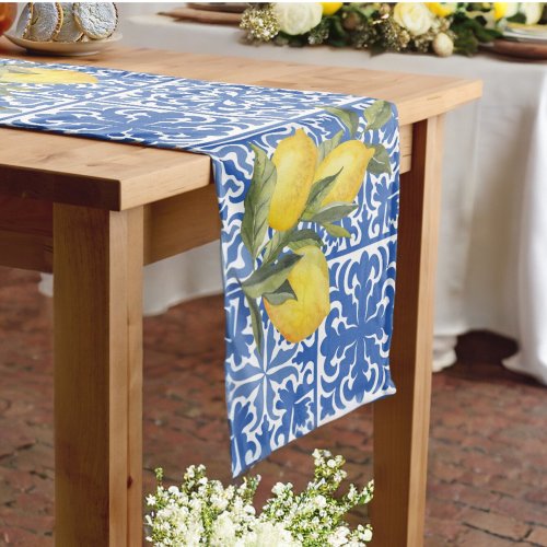 Lemon  Mediterranean Tile Wedding Bridal Shower Medium Table Runner