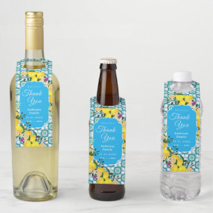 Lemon Mediterranean Tiles Blue Bottle Hanger Tag