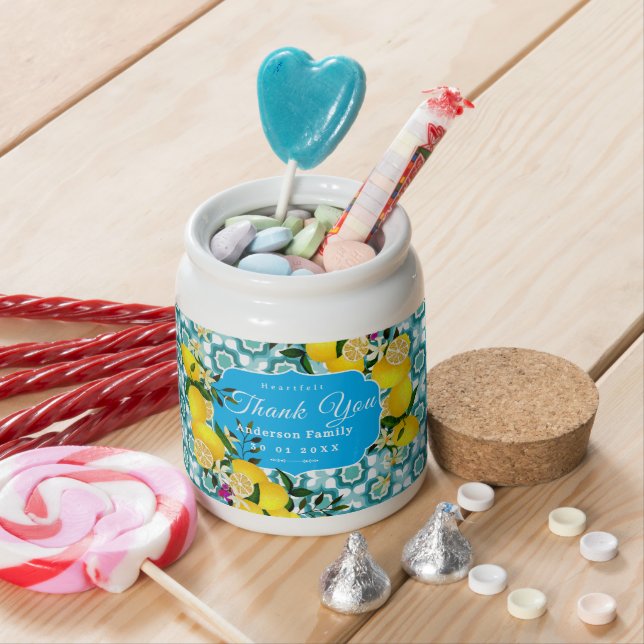 Lemon Mediterranean Tiles Blue Candy Jar (In Situ)