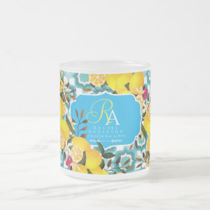 Lemon Mediterranean Tiles Blue Frosted Glass Coffee Mug