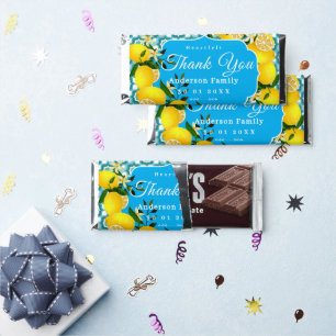 Lemon Mediterranean Tiles Blue Hershey Bar Favors